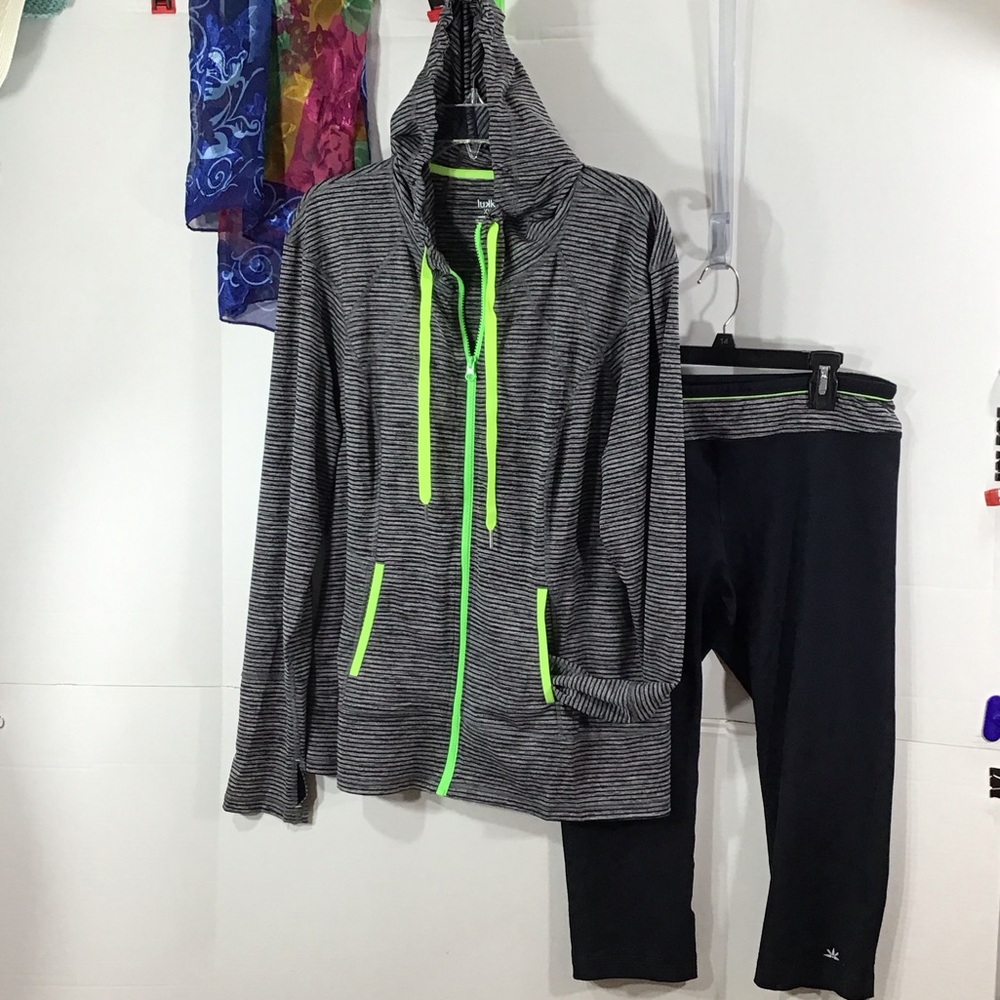 Lukka Striped Hoodie athletic jacket with Neon Accents plus free crop leggings